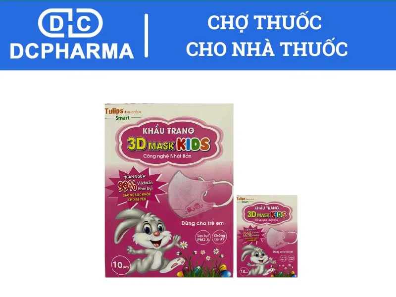 Khẩu trang 3D Mask KIDS hộp 10 chiếc Hồng Tulips