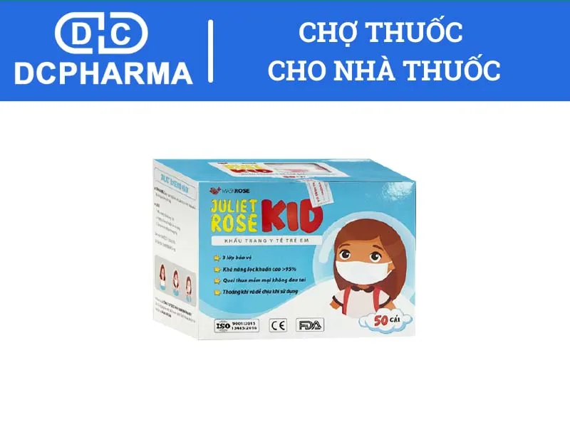 Khẩu trang y tế trẻ em 3 lớp Juliet Rose Kid hộp 50 chiếc Thanh Phương