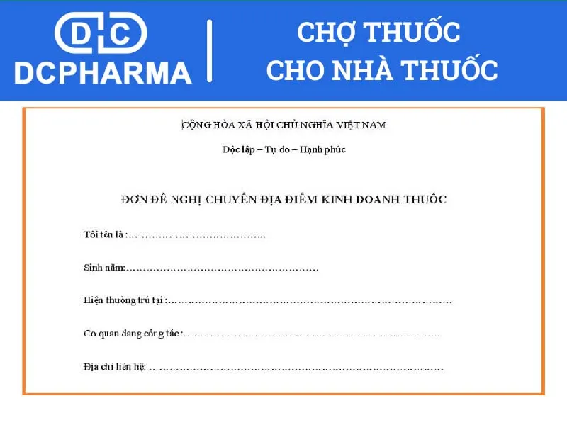 Đơn xin chuyển địa điểm kinh doanh nhà thuốc