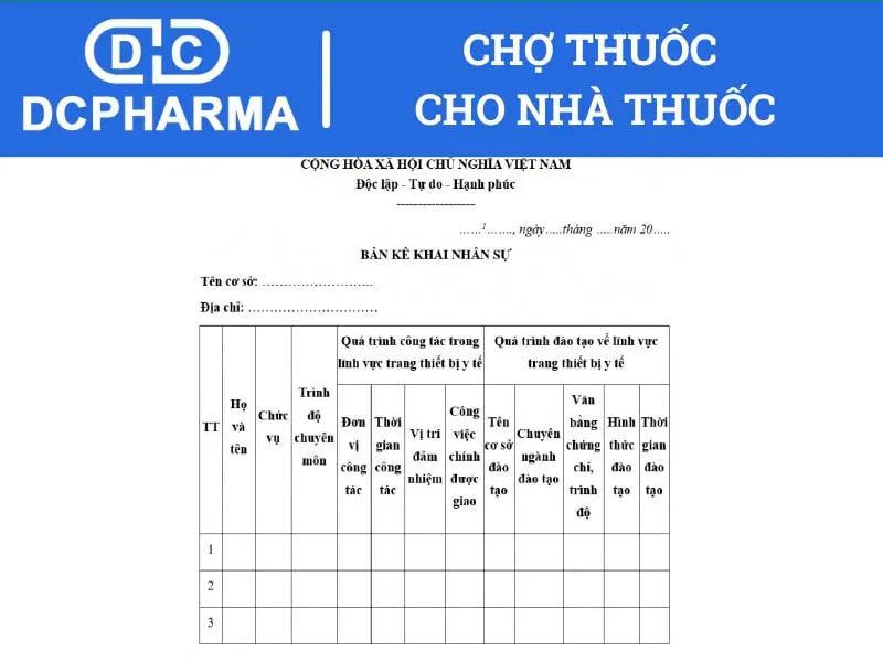 Bảng kê khai tổ chức nhân sự